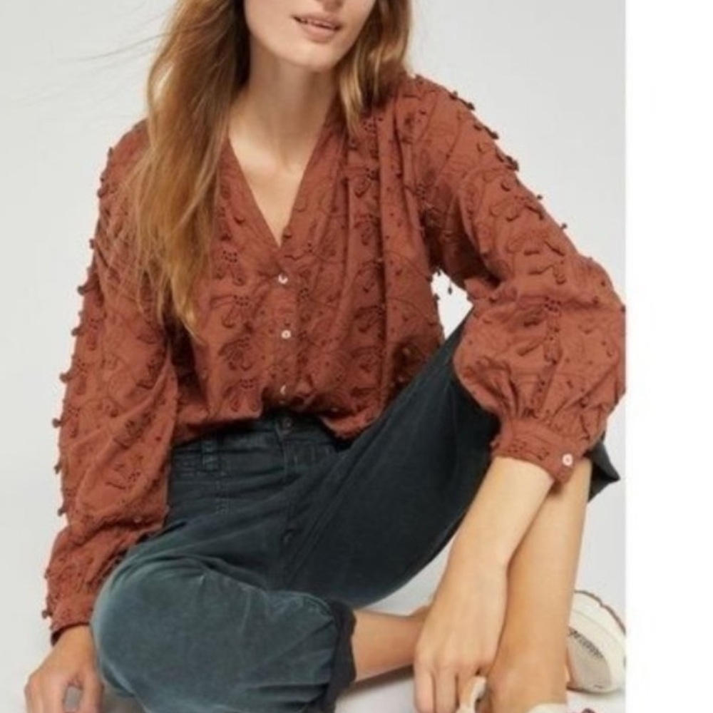 Seen Worn Kept Anthropologie Kathryn Brown Textured Blouse. Size 6.